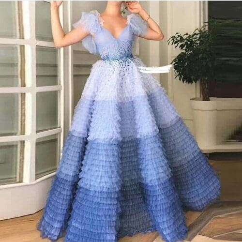 New Arrival Fashion Dress Wedding Elegant Women 2021 Short Sleeve Ruffles Patchwork Violet beading Backless Celebrity Vestidos
