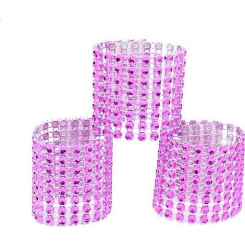 100Pcs Plastic Rhinestone Wrap Hot Pink Napkin Ring New Napkin Rings Chair Buckle Hotel Wedding Supplies Home Talbe Decoration