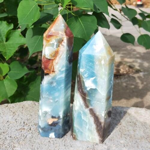 240-700g Natural Caribbean calcite crystal wand point blue calcite quartz tower gemstone points healing