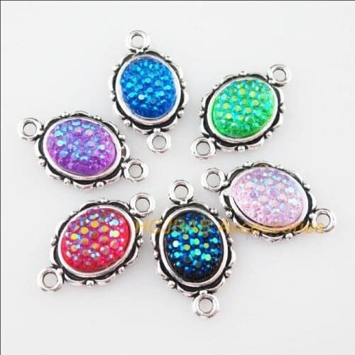 24 New Oval Scales Resin Connectors Mixed Charms Tibetan Silver Pendants 12x21mm