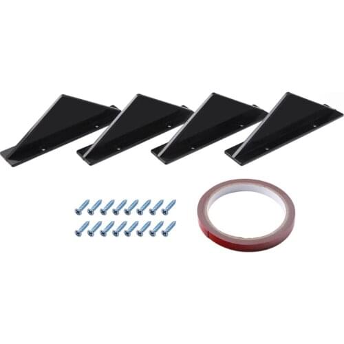 4Pcs Carbon Fiber Curved Car Rear Bumper Addon Lip Diffuser Shark Fin Universal Spoiler