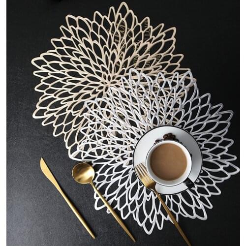4pcs PVC Coaster Placemat For Dining Table Hibiscus Coaster Insulation Table Mats Heat Resistant Placemats Hollowed-out Mat