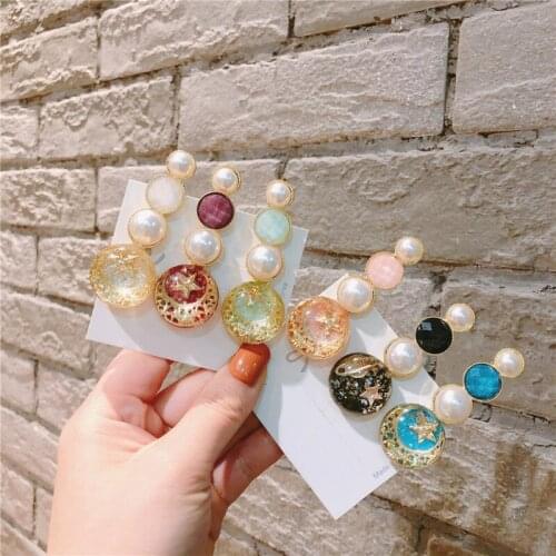50pcs/lot Starmoon 4 Round Pearl Hair Clip Jelly Color Pentagram Bang Hairpins Hair Styling Tools Hair Accessories HA1165