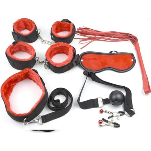 7 in 1 Restraint Bondage Sex Toys Plush Cuffs Strap Whip Rope Adult Sex Game Toy Exotic Accessories