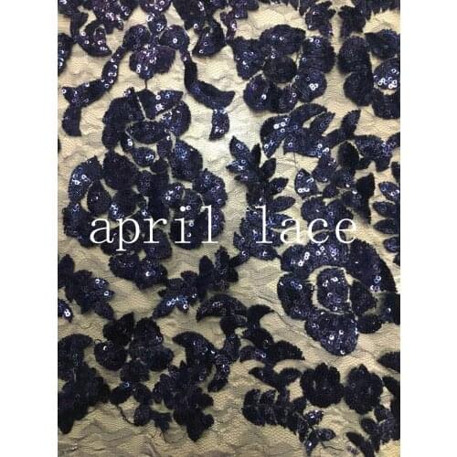 Bb005 african dark blue flower best quality embroidery mesh tulle lace for wedding/party/haute couture