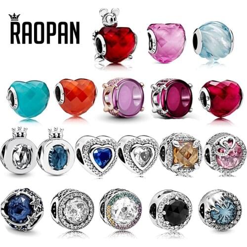 RAOPAN Charm Beads 925 Silver Love Heart Crown Shining Zircon Beads, Fashionable Diy Jewelry for Women