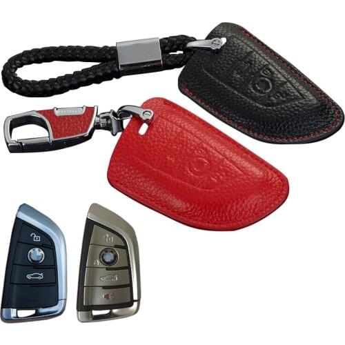 Genuine Leather Key Fob Cover For BMW X1 2015 X3 2016 X5 F15 X6 F16 M50D Accessories Leather Key Chain Key Holder Key Case