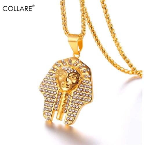 Collare Pharaoh Egyptian Pendant Men Stainless Steel Egypt Jewelry Gold/Black Color Tutankhamun Rhinestone Necklace Women P815