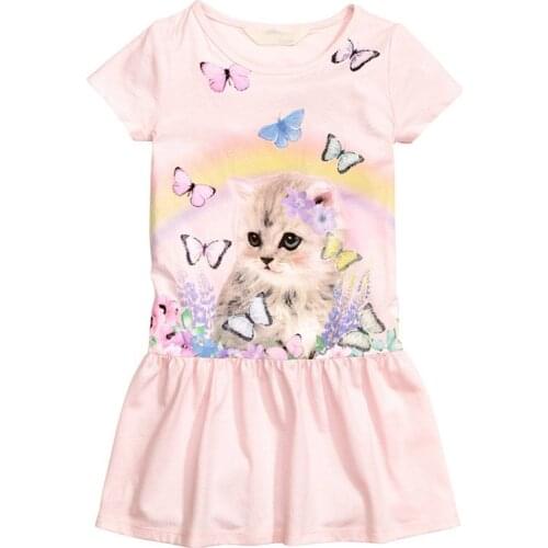 2018 baby girls summer dress children cotton pattern short sleeve girl skirt kids casual crown cat clothes