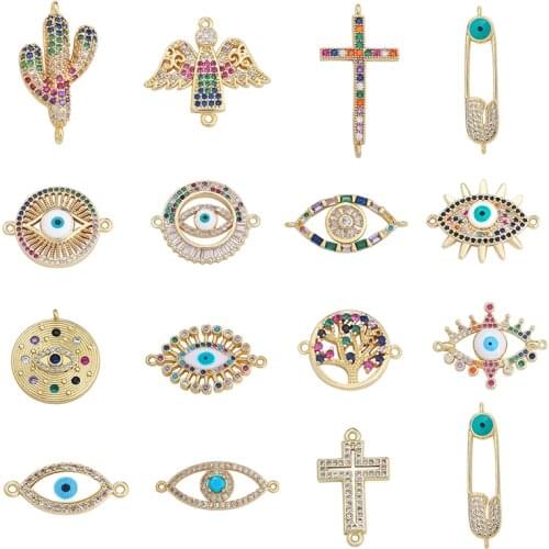 DIY Enamel Greek Evil Eye Life Tree Cactus Charms Hollow Cross Connecting Piece For Handmade Fashion Pendant Jewelry Making