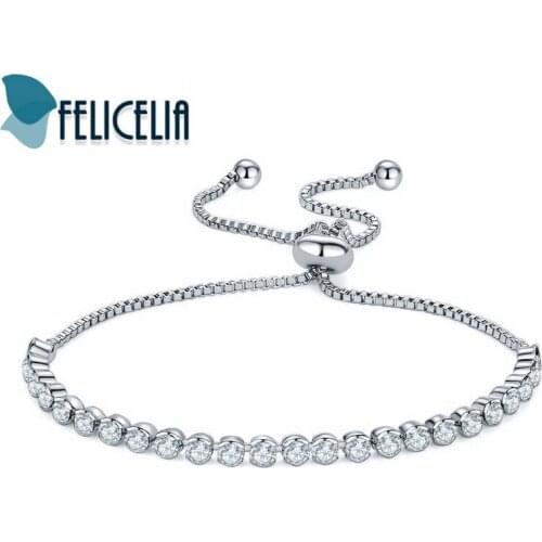 Felicelia Silver Color Women Girls Clear Cubic Zirconia Tennis Bracelet Rhinestone Crystal Bracelet Jewelry Adjustable Chain