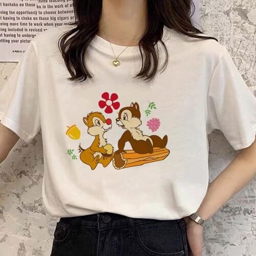 Disney Tshirt Chip And Dale Flower Print T-Shirt Women Short Sleeve Streetwear Tee Tops For Women Dropship Female Clothes