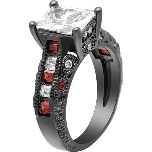 Hainon Black Gold Color Wedding Ring for Women Party Hot Sale Girlfriend Gift White Red Created Zircon Wedding jewelry