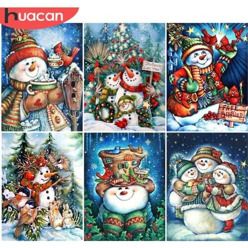 HUACAN 5D DIY Diamond Embroidery Christmas Snowman Full Square New Arrival Diamond Painting Cartoon Needlework Handmade Gift