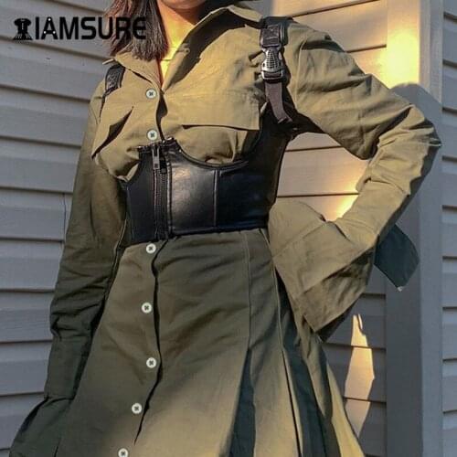 IAMSURE Long Sleeve Turn-down Collar Solid 90s Dresses For Women 2020 Autumn Streetwear Fashion Female Mini Dress Harajuku