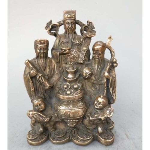 Chinas pure brass fu lu shou three Longevity Buddha statue