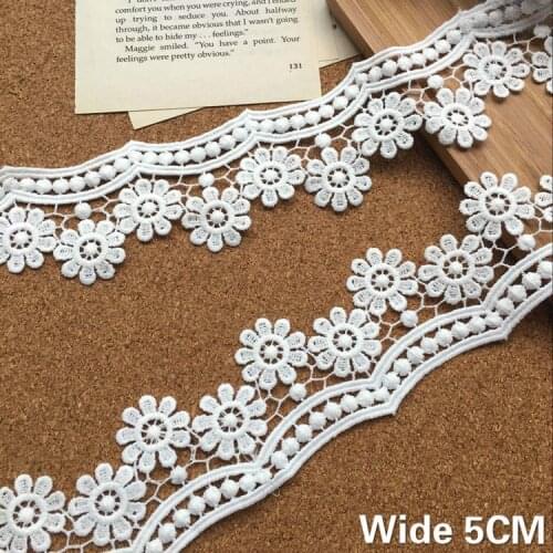 5CM Wide White Cotton Hollow Embroidery 3d Flowers Lace Fabric Guipure Collar Edge Trim Wedding Dress Headveil Sewing Decoration