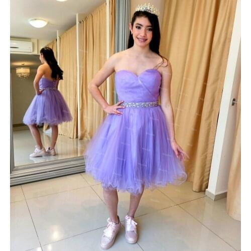 Cute Lilac Plus Size Short Prom Dresses 2021 Sweetheart A Line Tulle Crystal Beaded Evening Party Dress Sexy Lace Up Night Wear