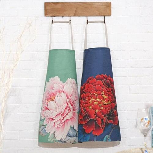 Fashion Peony Flower Letter Printed Kitchen Restaurant Cooking Apron Anti-dust Waist Cloth for Men Women Home Cleaning Tools