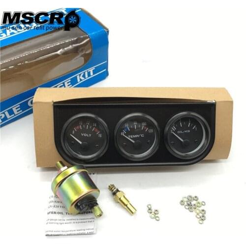 MSCRP-52MM 3 In 1 Volt meter +water temp gauge +Oil Pressure Gauge Kit car meter Volt meter Water Temperature Gauge Triple Mete