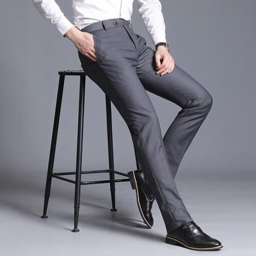 2019 New Fashion Boutique Cotton Solid Color Working Mens Casual Business Suit Pants Groom Wedding Dress Male Slim Trousers