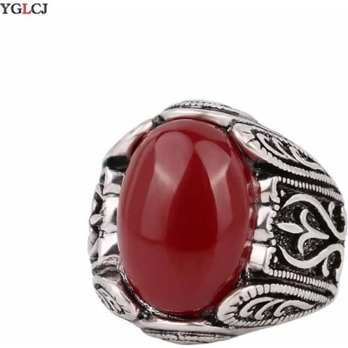 New Mens Ring Star Moon Vintage Alloy Antique Inlay Green Black Orange Stone Vintage Ring Give Gift to Man