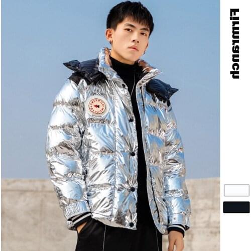 New Men Winter Shiny Silver&Black Hip Hop Casual Warm Thick Canada Coat Outwear Windproof hooded Snow Parkas Jacket boys