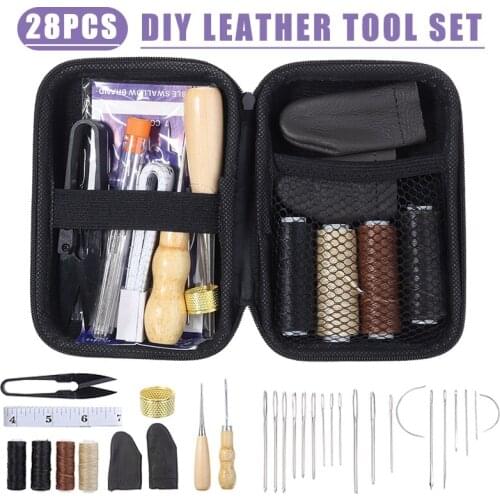 New Arrivals Durable 28pcs Leather Waxed Thread Stitching Needles Awl Hand Tools Kit DIY Sewing Multifunctional Suit