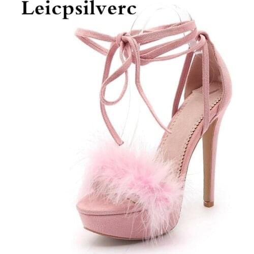 Summer new pink wedding shoes super high heel sexy night shop stage big yard women sandals
