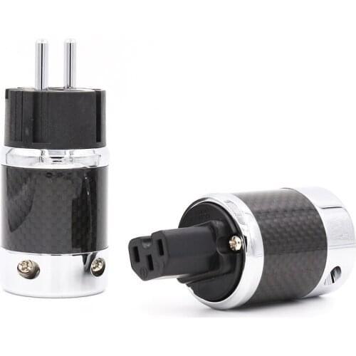 Pair Carbon Fiber Rhodium Plated Schuko EU version AC Power Plug IEC Female plug