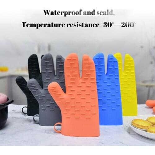 2Pcs/Pair Thick Silicone Anti-scald Gloves High Quality Oven Heat Insulated Finger Gloves Microwave Non-slip Kitchen Tool
