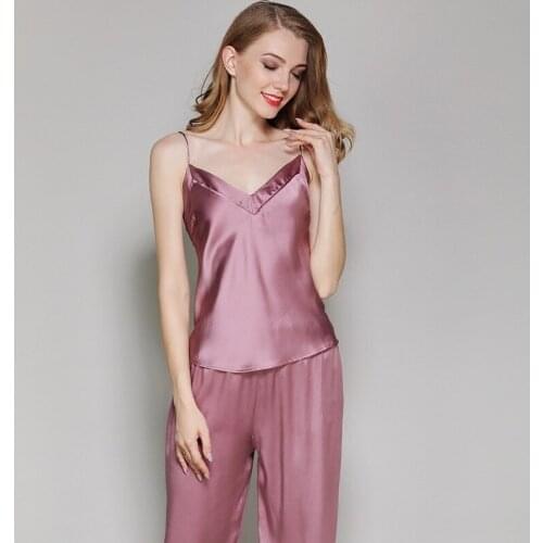 Falaishuka 19 M Heavy Silk Pajamas Womens Sexy Suspender Trousers Pajamas Suit Home Wear T8128