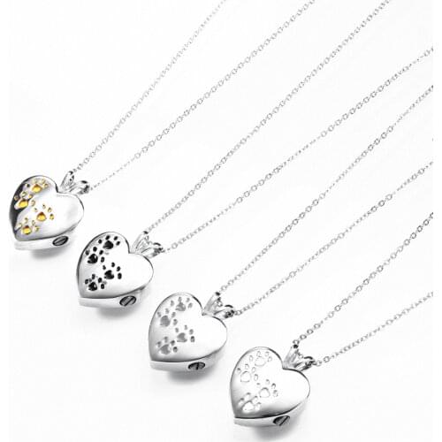 Heart Pet UrnTitanium Steel Openable Locket dog Caskets cat Memorials Pendant Ash Cremation Holder Paw Print Necklace