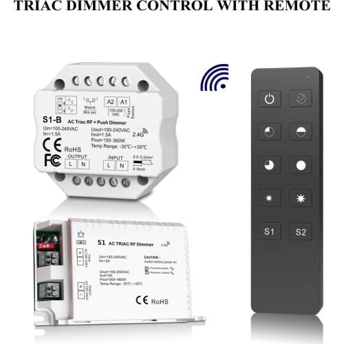 S1 S1-B R1 Triac Dimmer Controller Push-Dim AC100-240V 1 Channel Single Color 150-480W RF 10 keys Wireless Remote