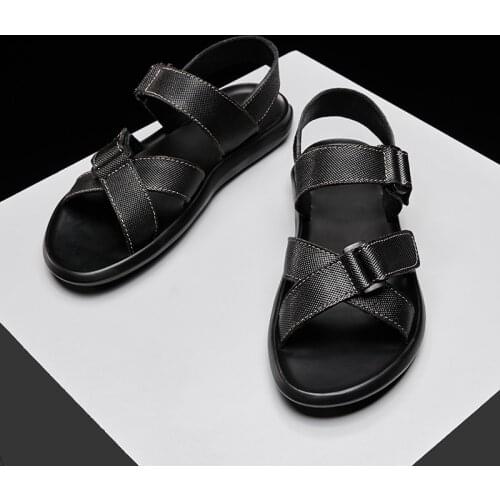 New Men Summer Sandals Fashion Breathable Soft Comfortable Genuine Leather Man Durable Sandals Casual Flats slippers adult shoes
