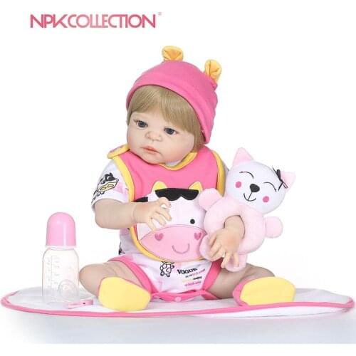 NPKCOLLECTION Full Body Silicone Reborn Girl Baby Doll Toys Realistic Newborn Princess Babies Doll Birthday Gift Present