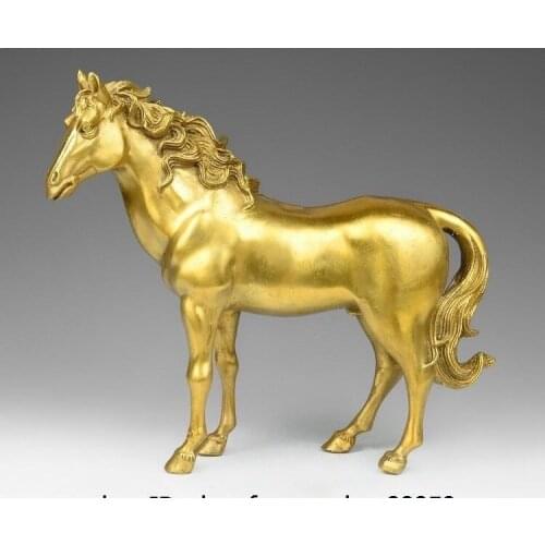 12 China Brass Copper Figurine Zodiac Auspicious Horse Success Decoration Statue