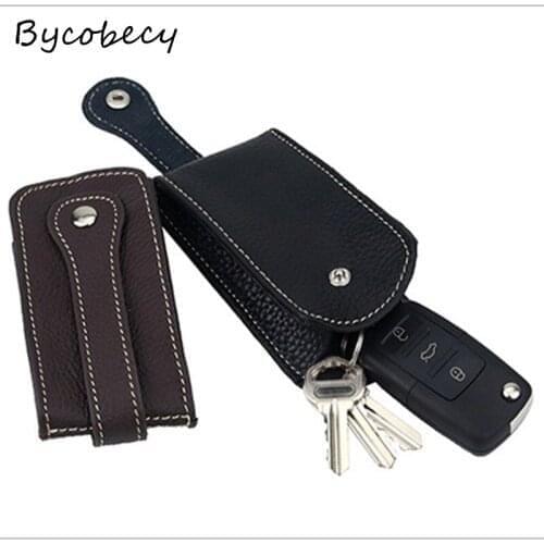 Bycobecy 2021 Men Genuine Leather Multi Function Key Bag Fashion Retro Waist Remote Control Mini Light Bags For Men High Quality