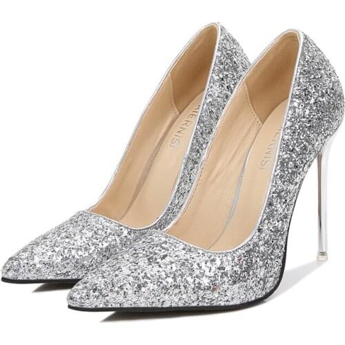 Classic Fashion High Heels Shoes Women Large Size 45 Gold Silver Red Heels Pumps Women Wedding Shoes Office Dress Pumps Female