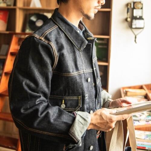 VS101-0001B Read Description! Big Size 16oz High Quality Cotton Denim Jacket Casual Stylish Raw Unwashed Coat