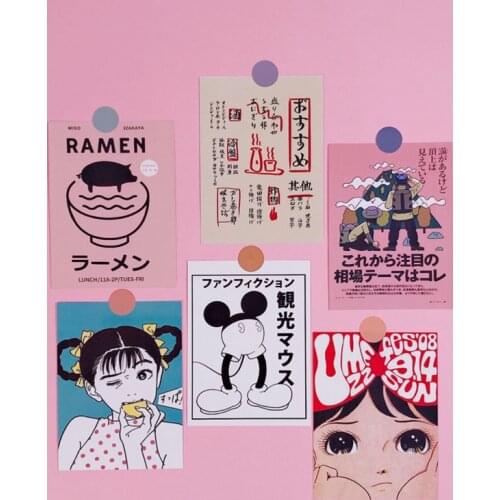 Japanese Retro Cartoon Cute Girl Decorative Card 6 Sheets Waterproof Postcard Bookmarks Diy Background Wall Sticker Photo Props