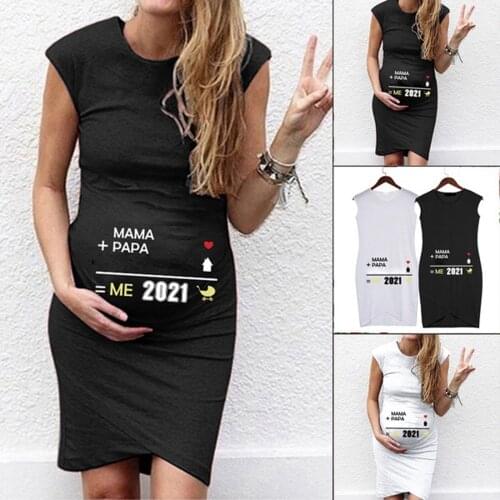 Women Maternity Sleeveless Cute O-neck Digital Print Tank Tops Pregnancy Dress 2021 Pregnant Comfortable Casual Dress