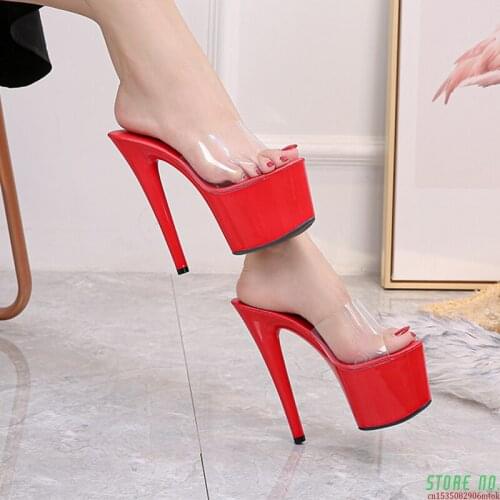 Outside Slippers Women Shoes Summer 2021 New Clear PVC Slipper Super High Heels 17cm Platform Sexy Slippers Big Size 35-43 Fema