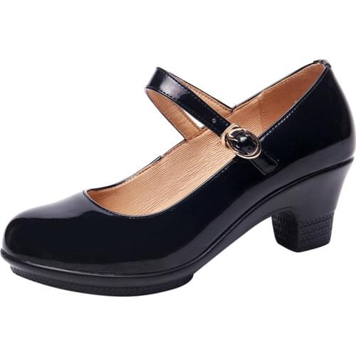 Plus Size 32-43 Block Heel Patent Leather Shoes Women Pumps 2021 Fall Mary Jane Dance SHoes Medium Heels Party Wedding Shoes