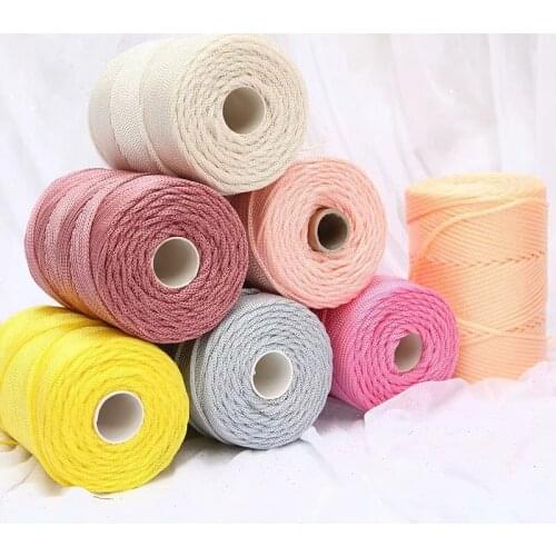 1Roll 3mm Hollow Knitted Crochet Yarn For DIY Bag Basket Trapillo Tricot Nylon Cord Polyester Braided Thread Round Rope Ice Lana