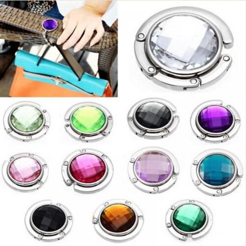 1 Piece Folded Handbag Bag Hook Hanger Holder Alloy Fashion Crystal Rhinestone Bag Holders Accessories 10 Colors