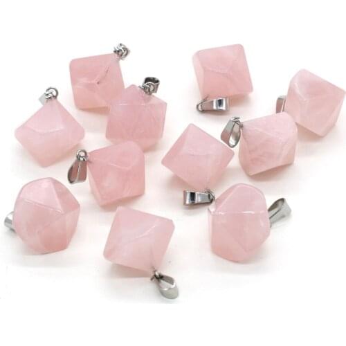 1pcs Natural Stone Polygon Shape Rose Quartzs Charm Pendant for Jewelry Making Necklace Bracelet Earring Women Gift Size 20x20mm