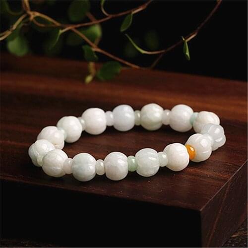 10mm Natural Jade Emerald Pumpkin Bead Bracelet Bangle Women Men Couple Charm Lucky Yoga Jewelry Hand Carved Accessories