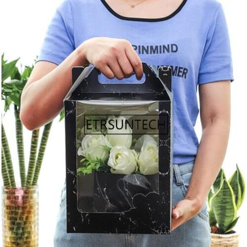 100Pcs/Lot 19x19x30cm Transparent Window Flower Gift Box, Valentines Day Flower Packing Box, Paper Handbag Wholesale