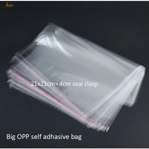 200pcs/lot Clear Resealable BOPP/Cellophane big 21x21cm+4cm Transparent OPP gift bags Plastic packaging bag Self Adhesive Seal